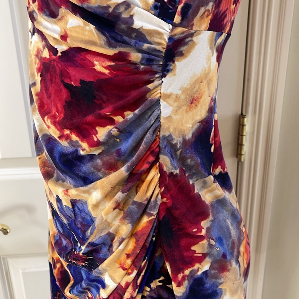 Ralph Lauren Colorful print  faux wrap ruched side dress, 10 petite - Picture 4 of 6